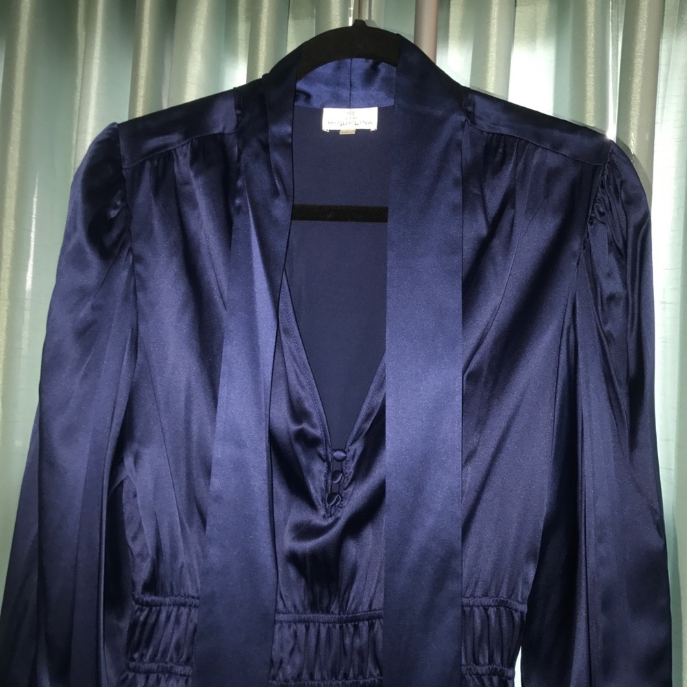 NWT Miguelina Rich Cobalt Blue Silk Satin Dress